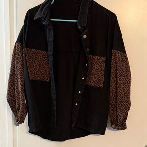 Black and Brown Leopard Print Button-Up Shirt